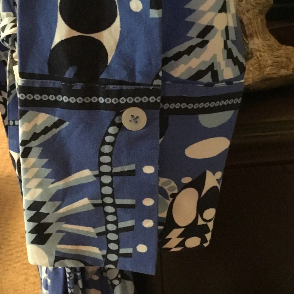 Jude Connally NWT Blue and White Long Sleeve Shirt Dress with Tie Waist - Picture 5 of 7
